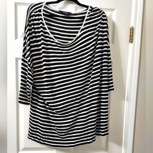 Yours Clothing Plus Size 26 28 Black & White Striped Knit Top 3/4 Sleeve Shirt